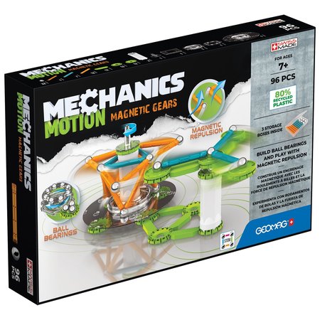 GEOMAG Mechanics Motion, Magnetic Gears, Recycled Plastic, 96 Pieces Per Set 767